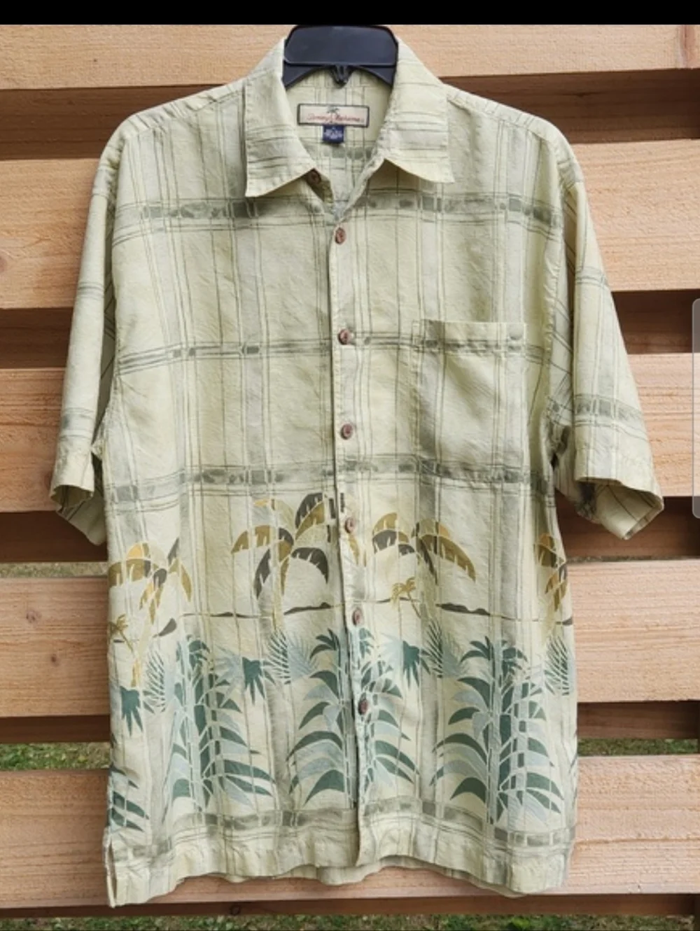 Tommy Bahama Vintage 100% Silk Plaid Palm Tree Border Print Camp Shirt M - Picture 14 of 16